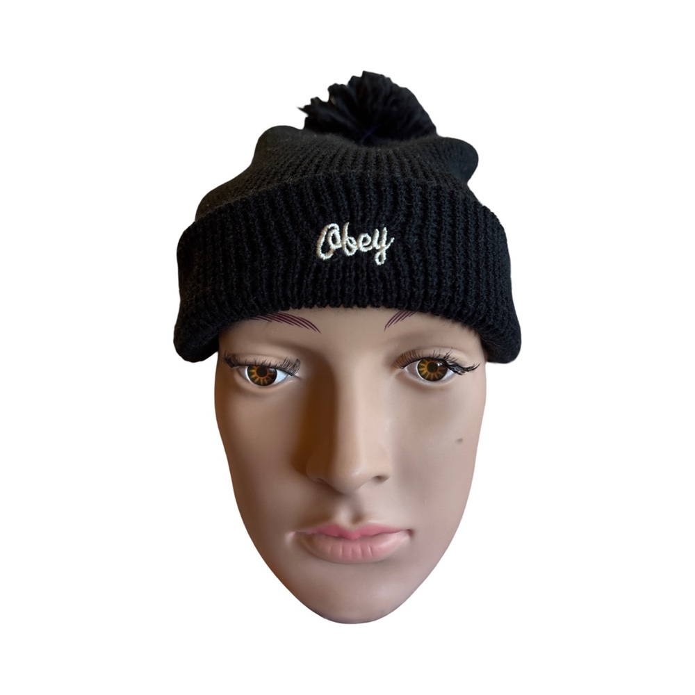 Obey Adult Black Pom-Pom Beanie